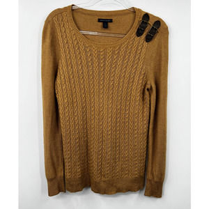 Tommy Hilfiger Women's Sweater Medium Cable Knit Pullover Stretch Buckles‎ Brown